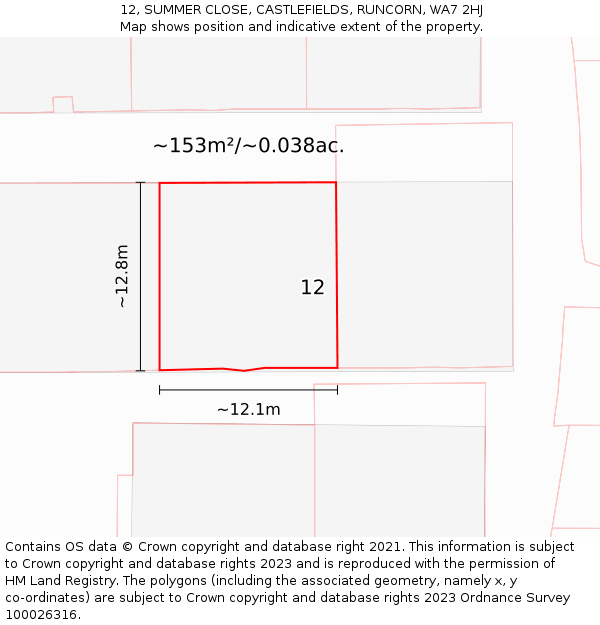 12, SUMMER CLOSE, CASTLEFIELDS, RUNCORN, WA7 2HJ: Plot and title map