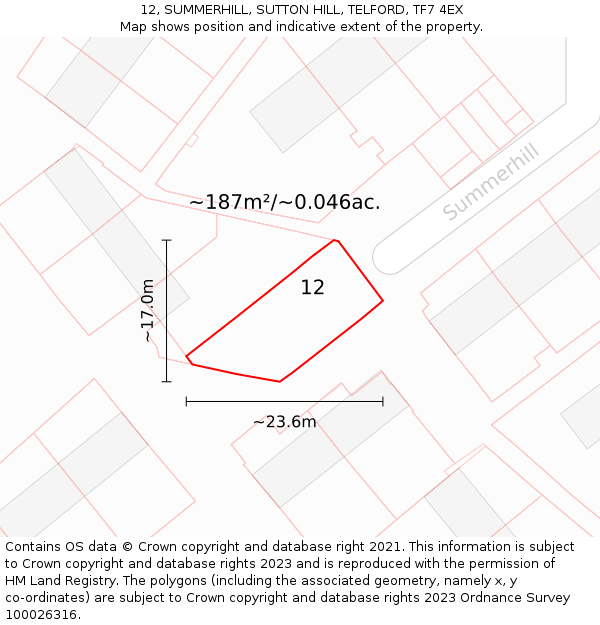 12, SUMMERHILL, SUTTON HILL, TELFORD, TF7 4EX: Plot and title map