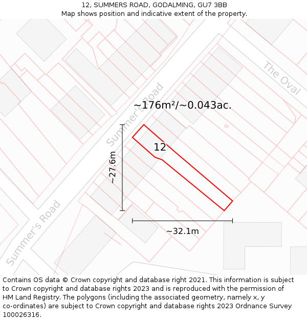 12, SUMMERS ROAD, GODALMING, GU7 3BB: Plot and title map