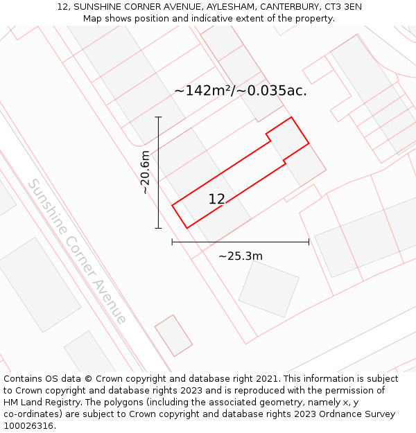 12, SUNSHINE CORNER AVENUE, AYLESHAM, CANTERBURY, CT3 3EN: Plot and title map