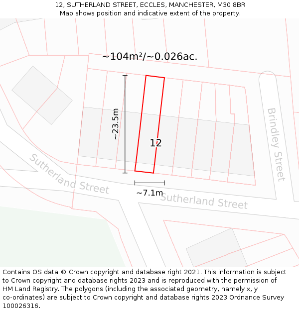 12, SUTHERLAND STREET, ECCLES, MANCHESTER, M30 8BR: Plot and title map