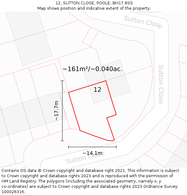 12, SUTTON CLOSE, POOLE, BH17 8SS: Plot and title map