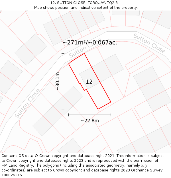 12, SUTTON CLOSE, TORQUAY, TQ2 8LL: Plot and title map