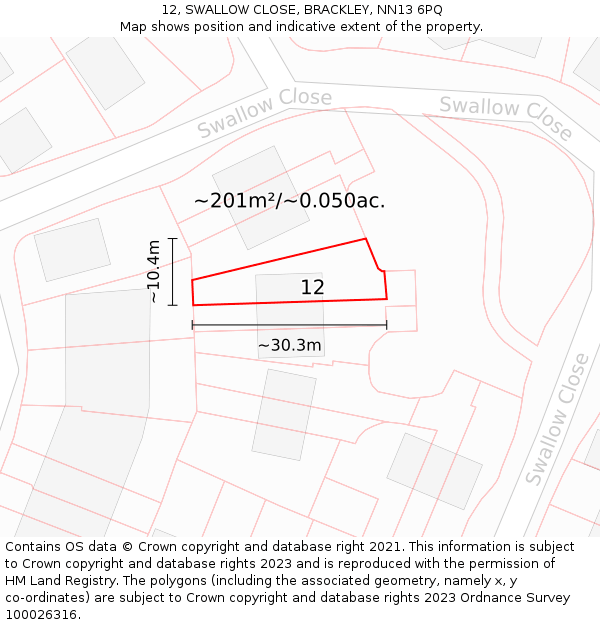 12, SWALLOW CLOSE, BRACKLEY, NN13 6PQ: Plot and title map