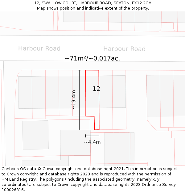 12, SWALLOW COURT, HARBOUR ROAD, SEATON, EX12 2GA: Plot and title map