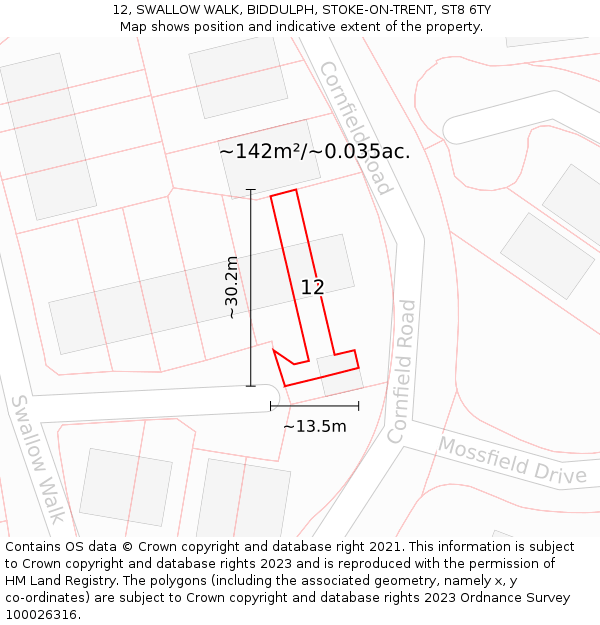 12, SWALLOW WALK, BIDDULPH, STOKE-ON-TRENT, ST8 6TY: Plot and title map