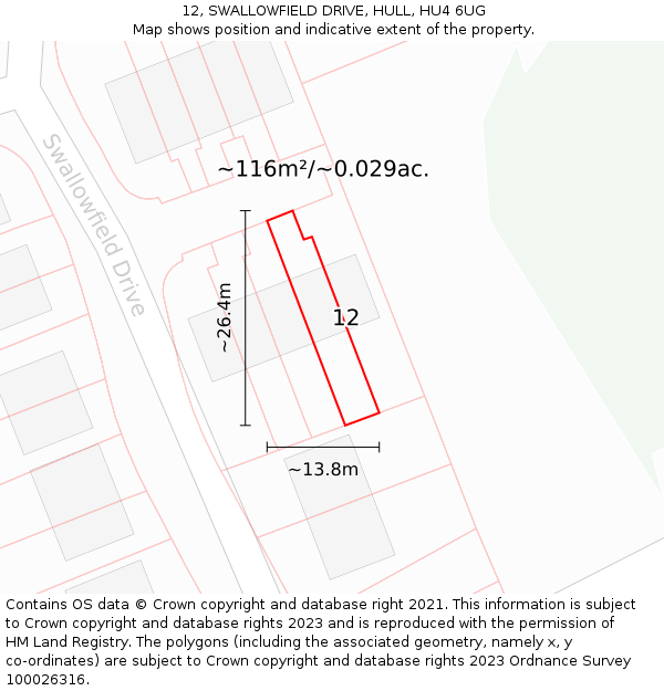 12, SWALLOWFIELD DRIVE, HULL, HU4 6UG: Plot and title map