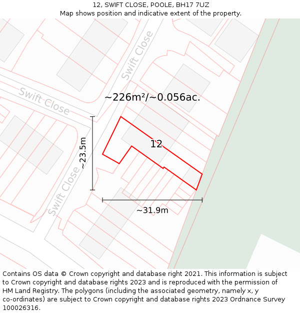 12, SWIFT CLOSE, POOLE, BH17 7UZ: Plot and title map