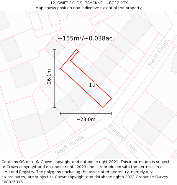 12, SWIFT FIELDS, BRACKNELL, RG12 8BX: Plot and title map