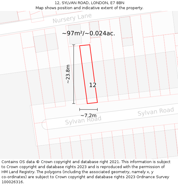 12, SYLVAN ROAD, LONDON, E7 8BN: Plot and title map