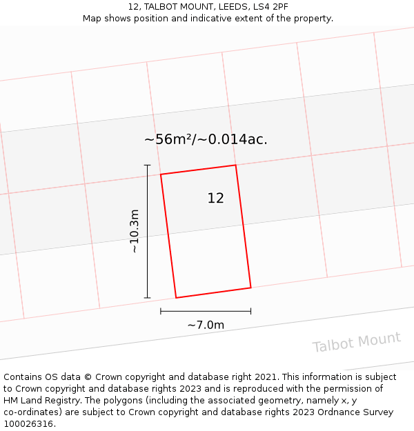 12, TALBOT MOUNT, LEEDS, LS4 2PF: Plot and title map