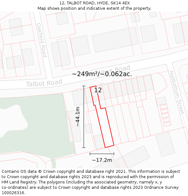 12, TALBOT ROAD, HYDE, SK14 4EX: Plot and title map