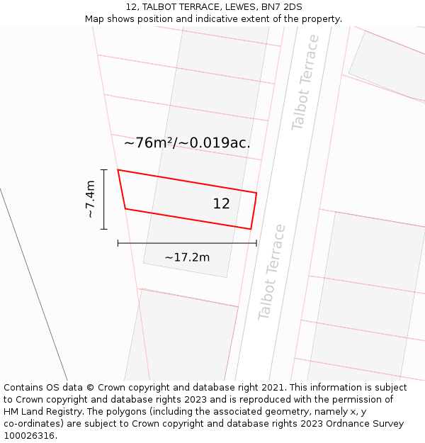 12, TALBOT TERRACE, LEWES, BN7 2DS: Plot and title map