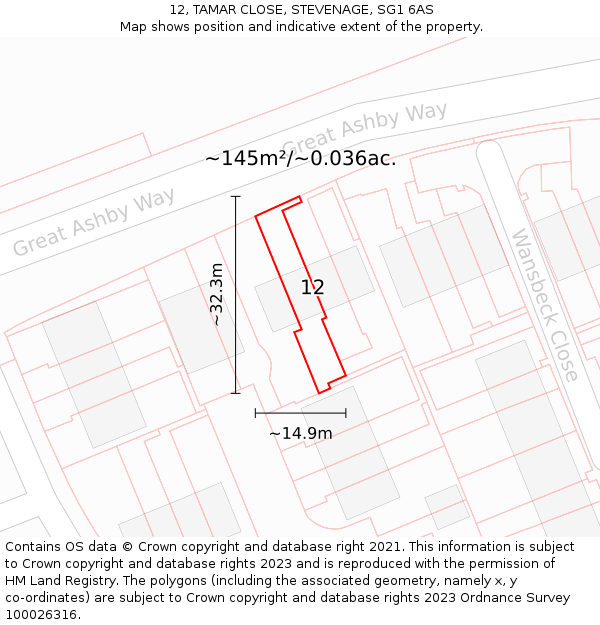 12, TAMAR CLOSE, STEVENAGE, SG1 6AS: Plot and title map