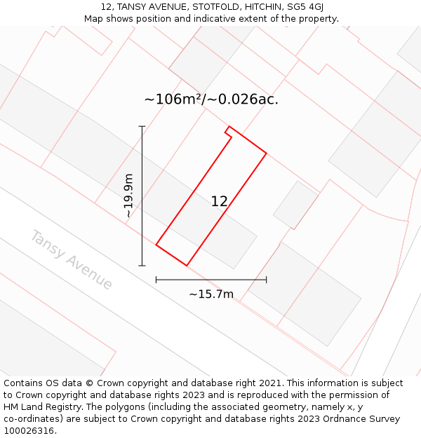 12, TANSY AVENUE, STOTFOLD, HITCHIN, SG5 4GJ: Plot and title map