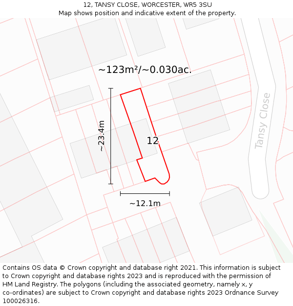 12, TANSY CLOSE, WORCESTER, WR5 3SU: Plot and title map