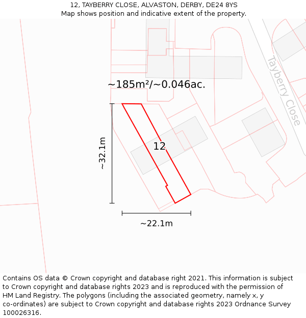 12, TAYBERRY CLOSE, ALVASTON, DERBY, DE24 8YS: Plot and title map