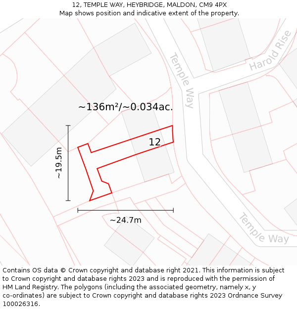 12, TEMPLE WAY, HEYBRIDGE, MALDON, CM9 4PX: Plot and title map