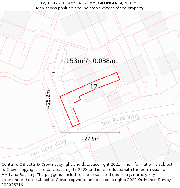 12, TEN ACRE WAY, RAINHAM, GILLINGHAM, ME8 8TL: Plot and title map