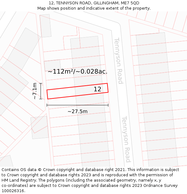 12, TENNYSON ROAD, GILLINGHAM, ME7 5QD: Plot and title map