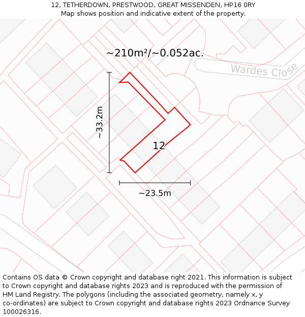 12, TETHERDOWN, PRESTWOOD, GREAT MISSENDEN, HP16 0RY: Plot and title map