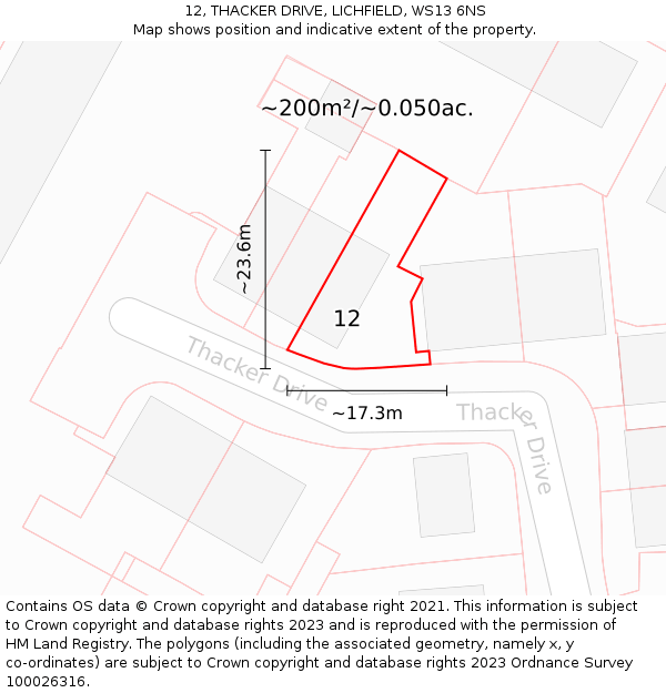 12, THACKER DRIVE, LICHFIELD, WS13 6NS: Plot and title map