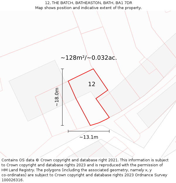 12, THE BATCH, BATHEASTON, BATH, BA1 7DR: Plot and title map