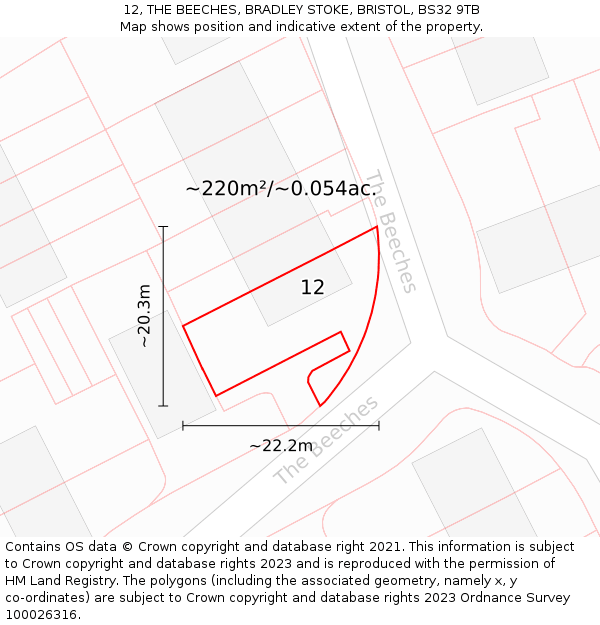 12, THE BEECHES, BRADLEY STOKE, BRISTOL, BS32 9TB: Plot and title map