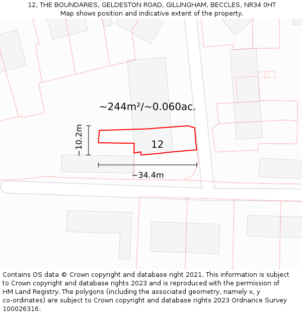 12, THE BOUNDARIES, GELDESTON ROAD, GILLINGHAM, BECCLES, NR34 0HT: Plot and title map