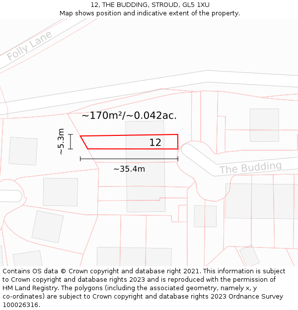 12, THE BUDDING, STROUD, GL5 1XU: Plot and title map