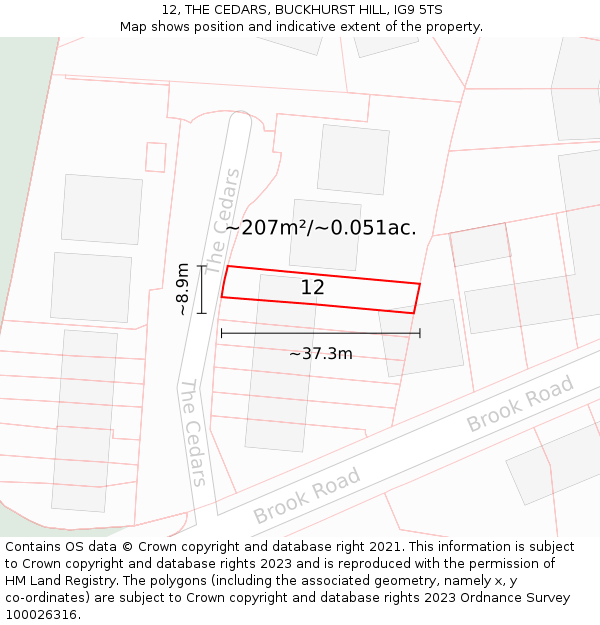 12, THE CEDARS, BUCKHURST HILL, IG9 5TS: Plot and title map