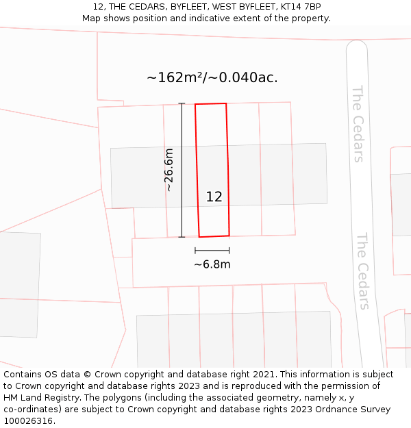 12, THE CEDARS, BYFLEET, WEST BYFLEET, KT14 7BP: Plot and title map