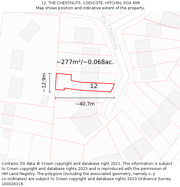 12, THE CHESTNUTS, CODICOTE, HITCHIN, SG4 8XR: Plot and title map