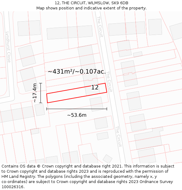 12, THE CIRCUIT, WILMSLOW, SK9 6DB: Plot and title map