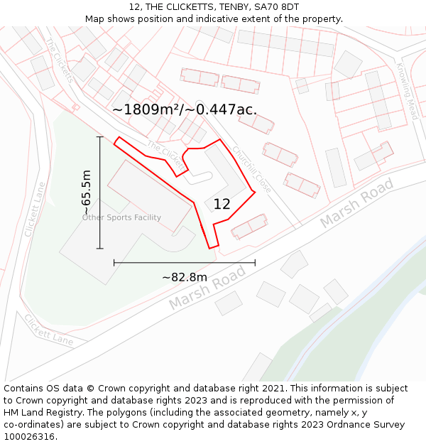 12, THE CLICKETTS, TENBY, SA70 8DT: Plot and title map