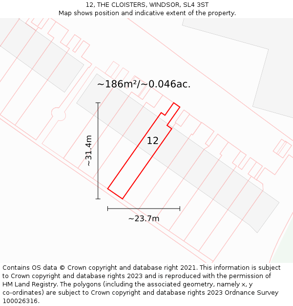 12, THE CLOISTERS, WINDSOR, SL4 3ST: Plot and title map