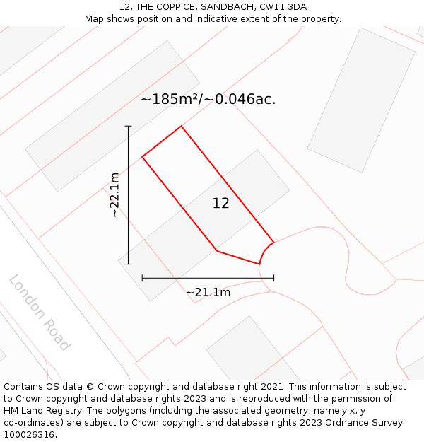 12, THE COPPICE, SANDBACH, CW11 3DA: Plot and title map