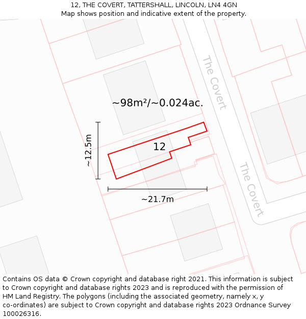 12, THE COVERT, TATTERSHALL, LINCOLN, LN4 4GN: Plot and title map