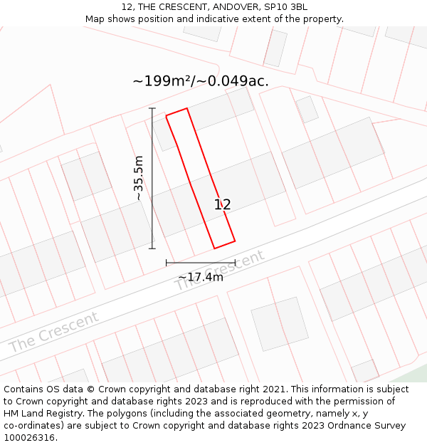 12, THE CRESCENT, ANDOVER, SP10 3BL: Plot and title map