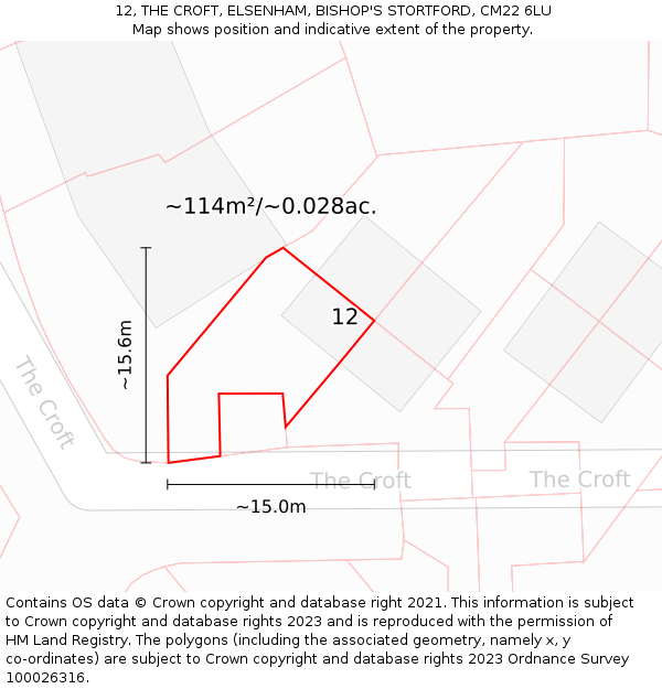 12, THE CROFT, ELSENHAM, BISHOP'S STORTFORD, CM22 6LU: Plot and title map
