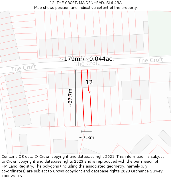 12, THE CROFT, MAIDENHEAD, SL6 4BA: Plot and title map