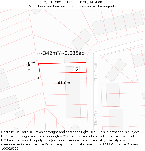 12, THE CROFT, TROWBRIDGE, BA14 0RL: Plot and title map
