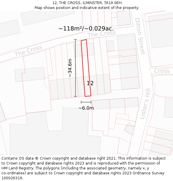 12, THE CROSS, ILMINSTER, TA19 0EH: Plot and title map