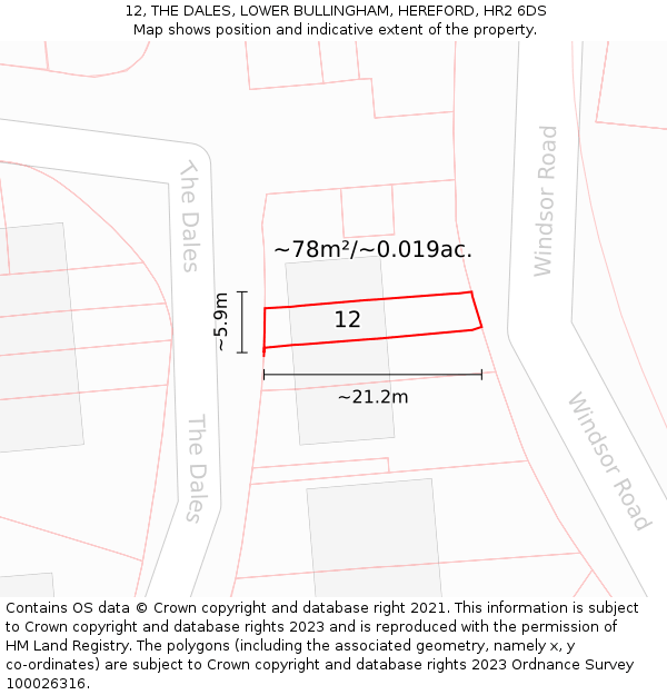 12, THE DALES, LOWER BULLINGHAM, HEREFORD, HR2 6DS: Plot and title map