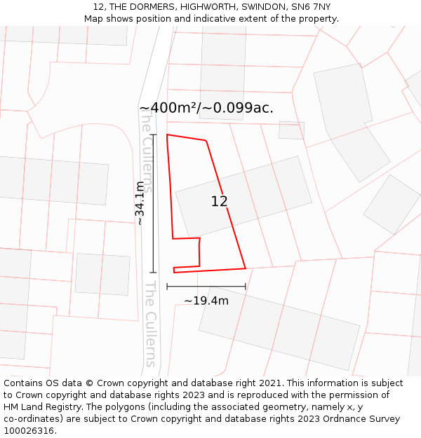 12, THE DORMERS, HIGHWORTH, SWINDON, SN6 7NY: Plot and title map