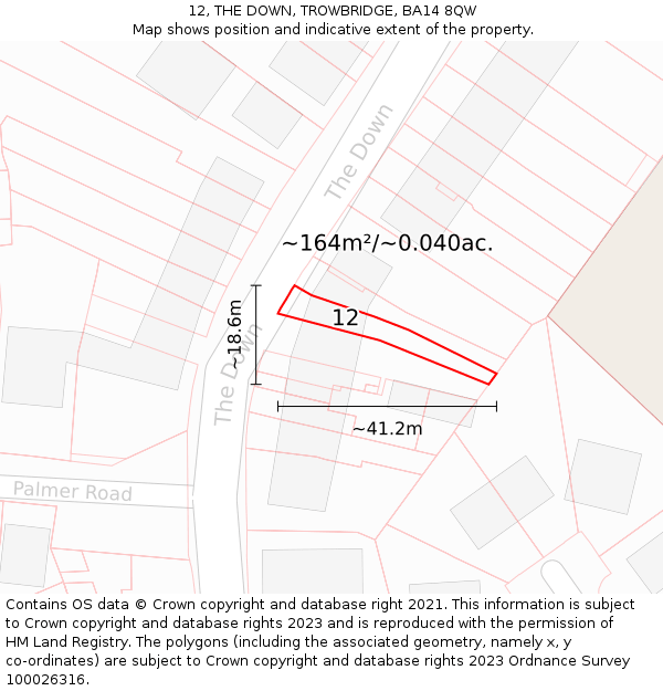 12, THE DOWN, TROWBRIDGE, BA14 8QW: Plot and title map