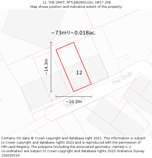 12, THE DRIFT, ATTLEBOROUGH, NR17 2FB: Plot and title map