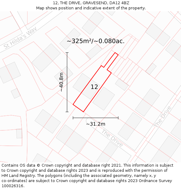 12, THE DRIVE, GRAVESEND, DA12 4BZ: Plot and title map