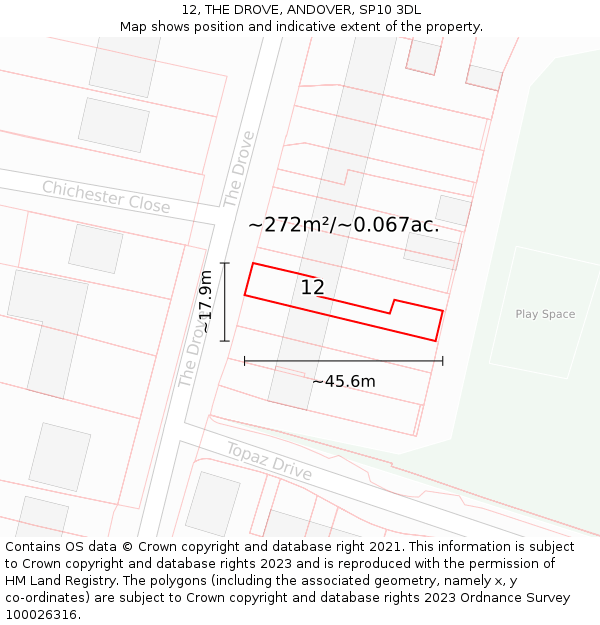 12, THE DROVE, ANDOVER, SP10 3DL: Plot and title map