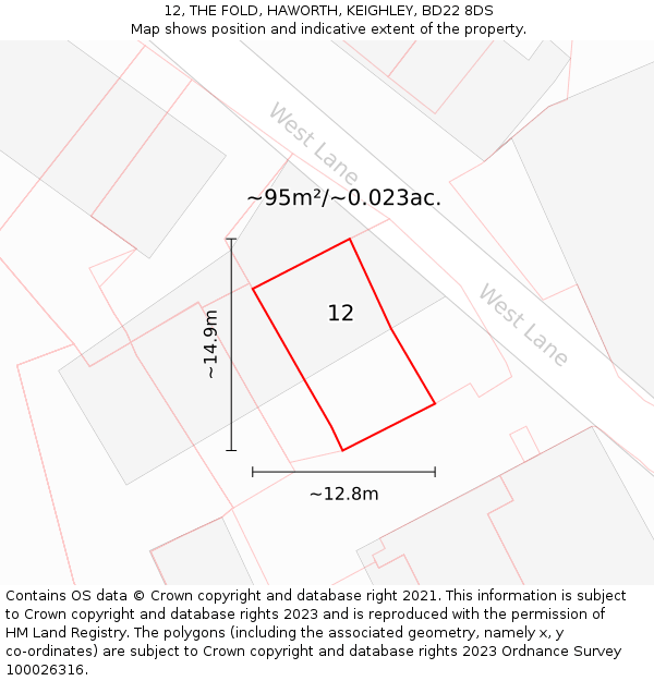 12, THE FOLD, HAWORTH, KEIGHLEY, BD22 8DS: Plot and title map